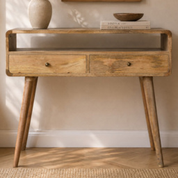 Artisan Furniture Oak 2 Drawer Single Shelf Mango Wood Curved Console Table