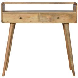 Artisan Furniture Oak 2 Drawer Single Shelf Mango Wood Curved Console Table - thumbnail 2