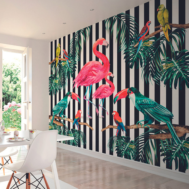 Origin Murals Flamingo Stripe Multicolour Wall Mural - image 1