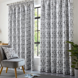 Alan Symonds Scandi Jacquard Lined Pencil Pleat Taped Top Curtains Silver and Grey 228 x 274cm