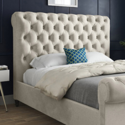 Sienna Single Silver Soft Velvet Upholstered Sleigh Bed Frame with Scrolled Headboard - thumbnail 3