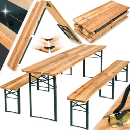 tectake Ralf 4 Seater Brown Foldable Dining Bench Set - thumbnail 2