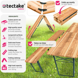 tectake Ralf 4 Seater Brown Foldable Dining Bench Set - thumbnail 3