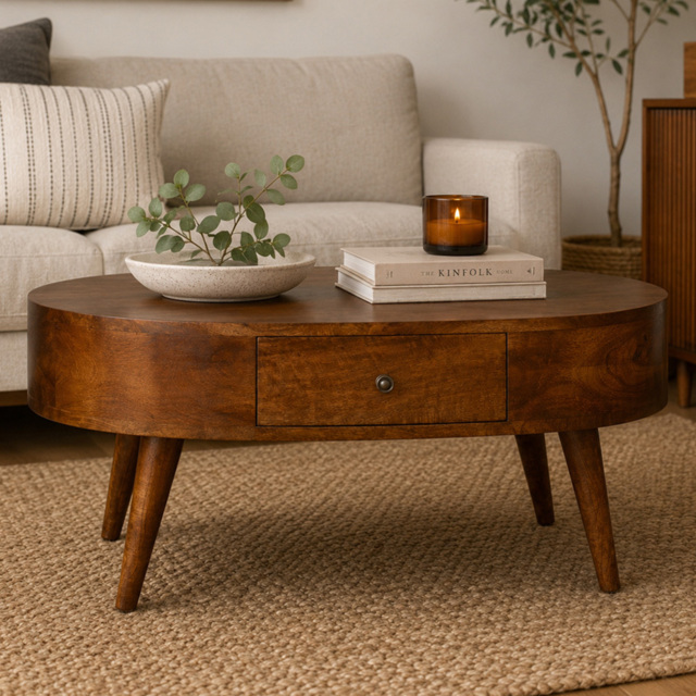 Artisan Furniture Chestnut 2 Drawer Solid Wood Round Coffee Table - image 1
