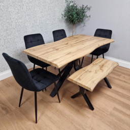 Kosy Koala 6 Seater Velvet Wooden Rectangle Dining Set with Bench Black - thumbnail 2