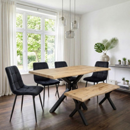 Kosy Koala 6 Seater Velvet Wooden Rectangle Dining Set with Bench Black