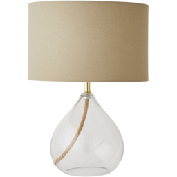 ValueLights Eloise Natural Linen Drum Shade Clear Glass Teardrop LED Table Lamp - thumbnail 1