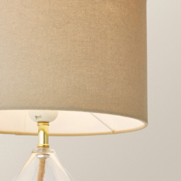 ValueLights Eloise Natural Linen Drum Shade Clear Glass Teardrop LED Table Lamp - thumbnail 3
