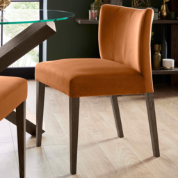 Bentley Designs Turin Dark Oak Harvet Pumpkin Velvet Low Back Upholstered Chair Set of 2 - thumbnail 1