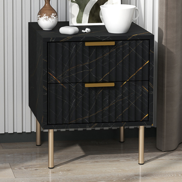 Portland 2 Drawer Black Bedside Table - image 1