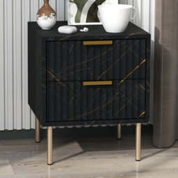 Portland 2 Drawer Black Bedside Table - thumbnail 1