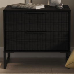 Crowndale Fluted 2 Drawer Black Ash Side Table Ready Assembled