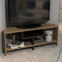 Decorotika Maldives Walnut and Black 3 Shelf Corner TV Unit