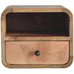 Artisan Furniture Single Drawer Single Shelf Brown Solid Wood Wall Mounted Curved Bedside Table - thumbnail 3