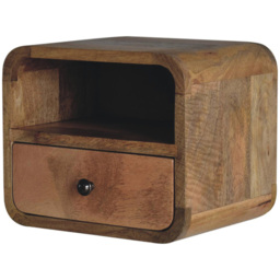 Artisan Furniture Single Drawer Single Shelf Brown Solid Wood Wall Mounted Curved Bedside Table - thumbnail 4