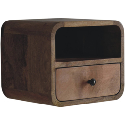 Artisan Furniture Single Drawer Single Shelf Brown Solid Wood Wall Mounted Curved Bedside Table - thumbnail 2
