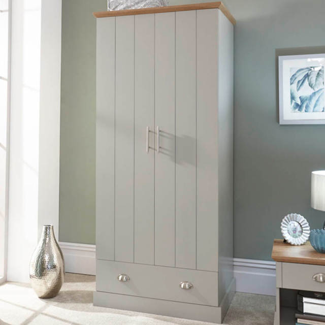 GFW Kendal 2 Door Single Drawer Grey Wardrobe - image 1