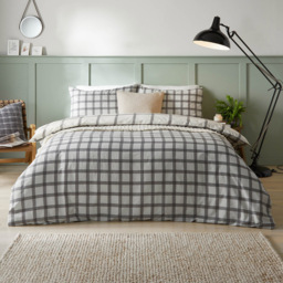 furn. Canberra Super King Size Grey and Neutral Check Printed Duvet Set