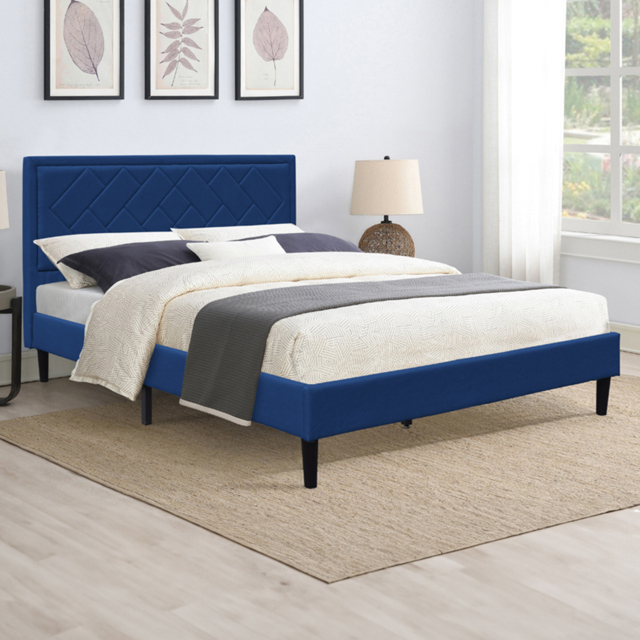 Brooklyn Double Blue Padded Headboard Bed Frame - image 1