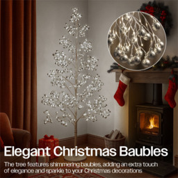 Xmas Haus 7ft 1200 Warm White Micro LED Pre-Lit Artificial Christmas Tree with Silver Baubles - thumbnail 4