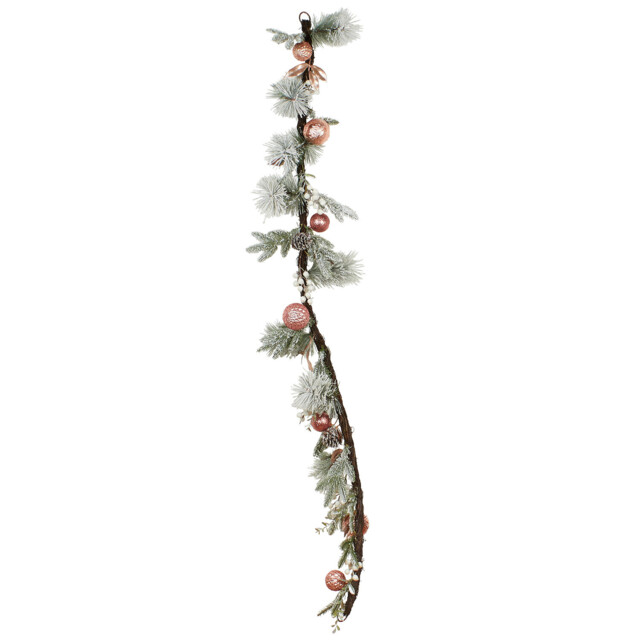 Frosted White Dusky Rose Bauble Christmas Garland 183cm - image 1
