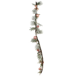 Frosted White Dusky Rose Bauble Christmas Garland 183cm
