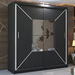 M N Furniture Nicle 2 Door Black Mirrored Sliding Wardrobe 120cm - thumbnail 1