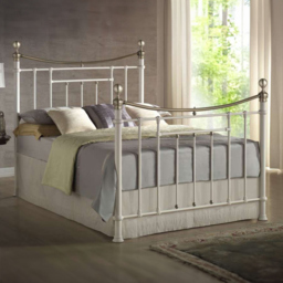 Bronte King Size Cream and Antique Brass Metal Bed Frame