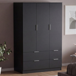 Vida Designs Trega Black 3 Door 4 Drawer Wardrobe - thumbnail 1