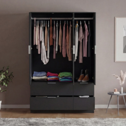 Vida Designs Trega Black 3 Door 4 Drawer Wardrobe - thumbnail 4