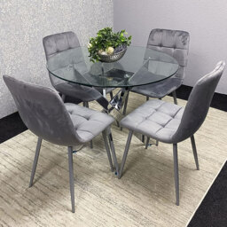 Kosy Koala 4 Seater Glass Round Dining Set Grey Velvet
