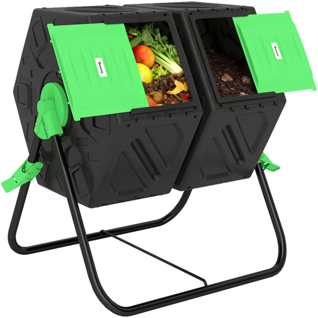 Outsunny 130L Black 2 Chamber Steel Tumbling Garden Compost Bin - image 1