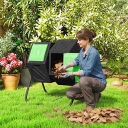Outsunny 130L Black 2 Chamber Steel Tumbling Garden Compost Bin - thumbnail 2