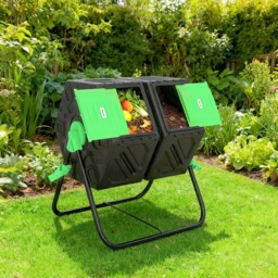 Outsunny 130L Black 2 Chamber Steel Tumbling Garden Compost Bin - thumbnail 3