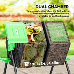 Outsunny 130L Black 2 Chamber Steel Tumbling Garden Compost Bin - thumbnail 4