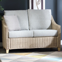 Desser Dijon 2 Seater Natural Rattan Cane Pebble Fabric Sofa