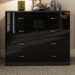 FWStyle Chilton 8 Drawer Black Gloss Chest of Drawers