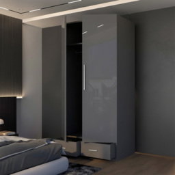 M N Furniture Glossera 2 Door 2 Drawer Grey High Gloss Mirrored Wardrobe 90cm - thumbnail 3