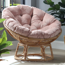 Desser Papasan Rattan Chair with Pink Velvet Cushion