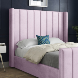 Romano Double Pink Soft Velvet Upholstered Bed Frame with Straight Winged Headboard - thumbnail 3