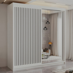 Sliding Wardrobes 4U Royal White 2 Door Minimalist Wide Mirrored Wardrobe 203cm