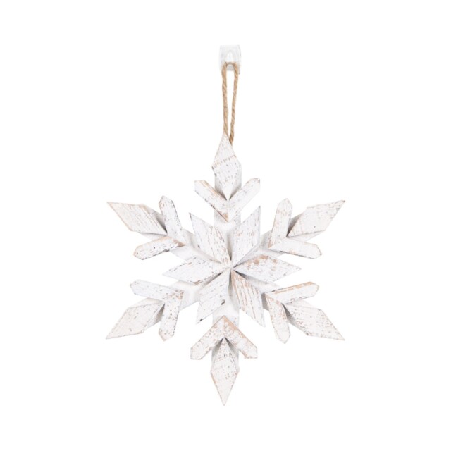 Angel Whispers White Scandi Wooden Snowflake Hanging Christmas Decoration - image 1