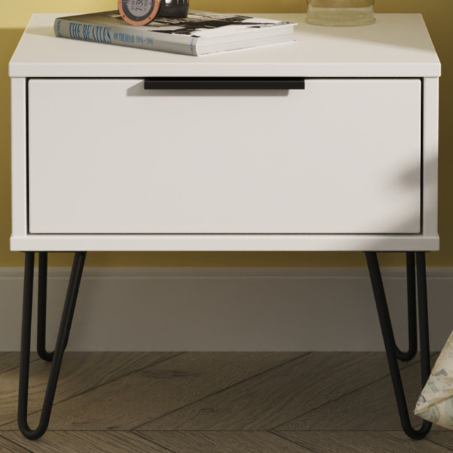 Crowndale Hong Kong Single Drawer Matt White Side Table Ready Assembled - image 1
