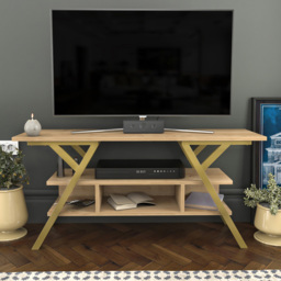 Decorotika Minerva 4 Shelf Gold and Oak Decorative TV Unit