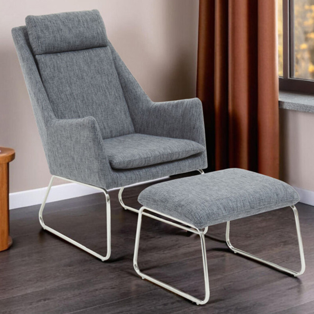 Premier Housewares Azalea Grey Fabric Lounge Chair with Footstool - image 1