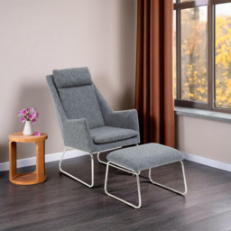 Premier Housewares Azalea Grey Fabric Lounge Chair with Footstool - thumbnail 4