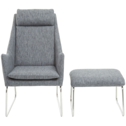 Premier Housewares Azalea Grey Fabric Lounge Chair with Footstool - thumbnail 3