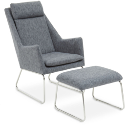 Premier Housewares Azalea Grey Fabric Lounge Chair with Footstool - thumbnail 2
