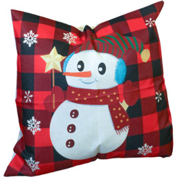 Xmas Haus Festive Black and Red Plaid Snowman Cushion 45 x 45cm