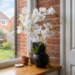 Single Orchid Artificial Plant in Pot with Succulent 58cm in Assorted styles - thumbnail 3